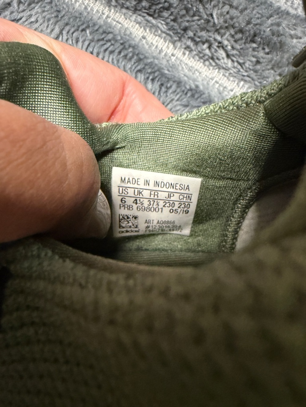 adidas Olive Green Knit Casual Sneakers with White Stripes - Picture 4 of 4